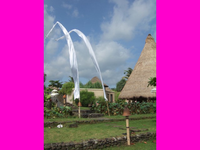 Traditional Balinese banners await our arrival.