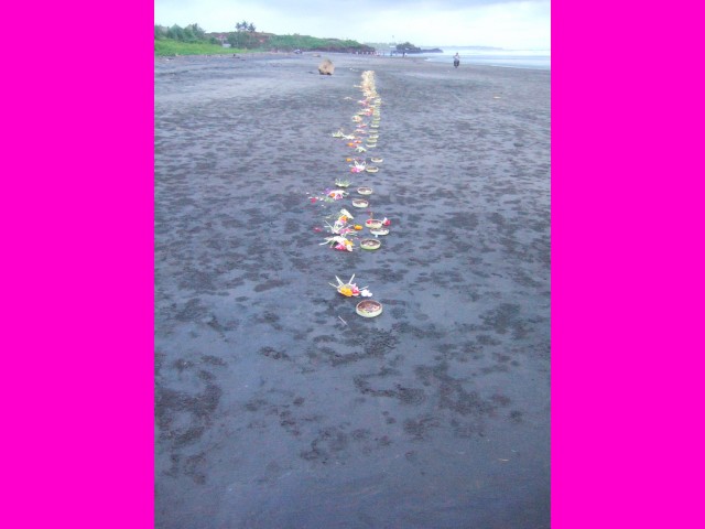 After we returned to our Activation Site, the wind lifted the offerings out of the baskets and left them in a neat row on the beach.